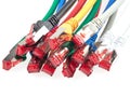 A bunch of colorful Ethernet patch cables isolated on white