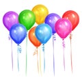 Bunch of colorful helium balloons isolated on white background.