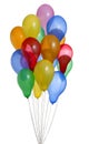 Bunch of colorful helium balloons with path