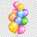 Bunch of colorful helium balloons on transparent back
