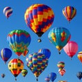 A bunch of colorful hot air balloons are floating in the sky