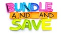 A bunch of colorful letters spelling out the word bundle and save, AI Royalty Free Stock Photo