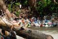 A bunch of colorful non degradable plastic bottles