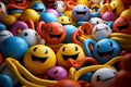 a bunch of colorful smiley faces in a pile