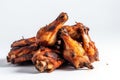 Bunch of cooked barbecue chicken wings on a white background. Generative ai Royalty Free Stock Photo