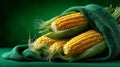 A bunch of corn on the cob wrapped in a green cloth Royalty Free Stock Photo
