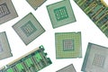 Bunch of CPU, central processor units and RAM, random-access memory, isolated background Royalty Free Stock Photo
