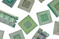 Bunch of CPU, central processor units and RAM, random-access memory, isolated background Royalty Free Stock Photo