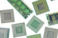 Bunch of CPU, central processor units and RAM, random-access memory, isolated background