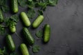 A bunch of cucumbers and leaves on a table. AI generative image