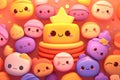 a bunch of cute little characters are surrounded by a pink background