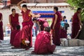 A bunch of debating Tibetan Buddhist monks at Sera Monastery Royalty Free Stock Photo