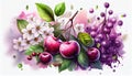 Bunch of Delicious Cherry Fruit Watercolor Painting on Isolated White Background AI Generative Royalty Free Stock Photo