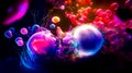 Bunch of different colored bubbles floating in the air on black background Royalty Free Stock Photo