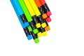 Bunch of different colored wood pencil crayons with colorful rubber attached in the back Royalty Free Stock Photo