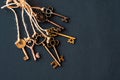 A bunch of different old keys from different locks. Finding the right key, encryption, concept. Royalty Free Stock Photo