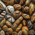 a bunch of different types of bread on a table Royalty Free Stock Photo
