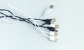 Bunch of different USB cables for charger or connection devices Royalty Free Stock Photo