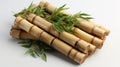 Bunch of dry bamboo sticks on white background, top view Royalty Free Stock Photo