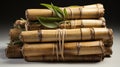 Bunch of dry bamboo sticks on white background, top view Royalty Free Stock Photo