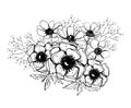 Bunch with elegant monochrome anemones. Black and white objects