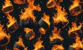 bunch fire flames on black background Royalty Free Stock Photo