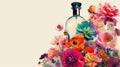 a bunch of flowers is expertly fashioned into the shape of a perfume, harmonizing the delicate blooms with the essence