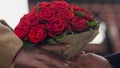 Bunch of flowers for woman, bouquet of red roses, gift for girlfriend floristics