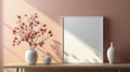 Bunch fluffy pink plants ceramic vases ai generated frame mockup living room