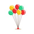 Bunch Of Flying Helium Multicolor Party Balloons, Kids Birthday Party Scene With Cartoon Smiling Character Royalty Free Stock Photo