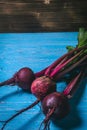 A bunch of fresh beets on old blue wooden table. Copy space. Healthy food. Raw Vegetables Royalty Free Stock Photo