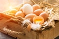 Bunch of brown eggs in wooden crate. Easter concept Royalty Free Stock Photo