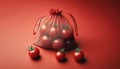 A bunch of fresh cherry tomatoes in a beige mesh bag, with three more tomatoes Royalty Free Stock Photo