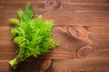 Bunch of fresh dill on wooden background Royalty Free Stock Photo