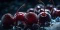 Bunch of Fresh Frozen Red Cherries As Background Focus on Foreground