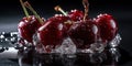 Bunch of Fresh Frozen Red Cherries As Background Focus on Foreground