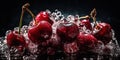 Bunch of Fresh Frozen Red Cherries As Background Focus on Foreground