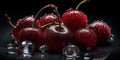 Bunch of Fresh Frozen Red Cherries As Background Focus on Foreground