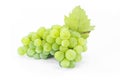 Bunch of fresh green grape with leaf isolated on white background, clipping path Royalty Free Stock Photo