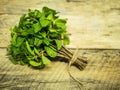 Bunch of fresh green mint on wooden table Royalty Free Stock Photo