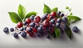 Bunch of Fresh Huckleberry Fruit on White Background AI Generative