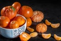 Bunch of fresh juicy tangerines close up