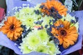 bunch of fresh orange gerbera chamomile with yellow chrysanthemum flower