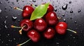 Bunch of fresh organic sweet cherries on textured background. Clean eating concept. Healthy nutritious vegan snack, Generative AI Royalty Free Stock Photo