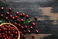 Bunch of fresh organic sweet cherries on textured background. Clean eating concept. Healthy nutritious vegan snack, raw diet. Royalty Free Stock Photo