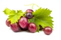 Bunch of pink grapes with green leaves isolated on white background Royalty Free Stock Photo
