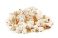 A bunch of fresh popcorn closeup on white. Salty popcorn. Top view