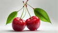 Bunch of Fresh Red Cherry Fruit on White Background AI Generative Royalty Free Stock Photo