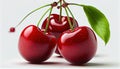 Bunch of Fresh Red Cherry Fruit on White Background AI Generative Royalty Free Stock Photo