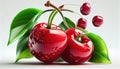 Bunch of Fresh Red Cherry Fruit on White Background AI Generative Royalty Free Stock Photo